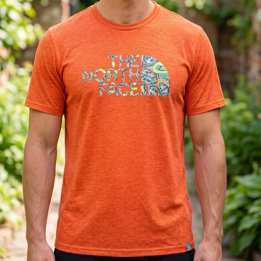 The North Face Orange Heather Climbing Gear Graphic T-Shirt Mens Short Sleeve